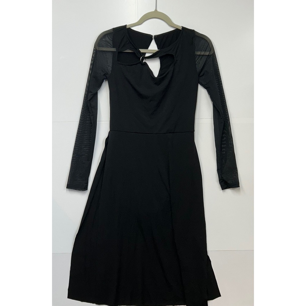 Weissman Black Lyrical Dance Costume Mesh Long Sleeve Cutout Dress Adult Medium